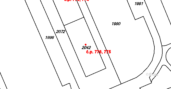 Chodov 775,776 na parcele st. 2042 v KÚ Dolní Chodov, Katastrální mapa