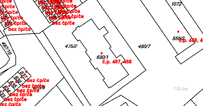 Borohrádek 467,468 na parcele st. 630/1 v KÚ Borohrádek, Katastrální mapa
