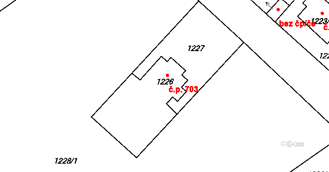 Uhříněves 703, Praha na parcele st. 1226/1 v KÚ Uhříněves, Katastrální mapa