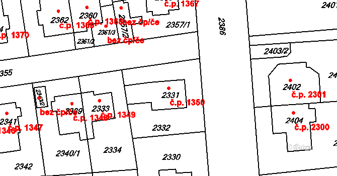 Žižkov 1350, Praha na parcele st. 2331 v KÚ Žižkov, Katastrální mapa