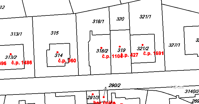 Krč 1104, Praha na parcele st. 318/2 v KÚ Krč, Katastrální mapa