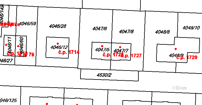 Strašnice 1726, Praha na parcele st. 4047/5 v KÚ Strašnice, Katastrální mapa