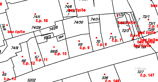 Příbram II 9, Příbram na parcele st. 69 v KÚ Příbram, Katastrální mapa