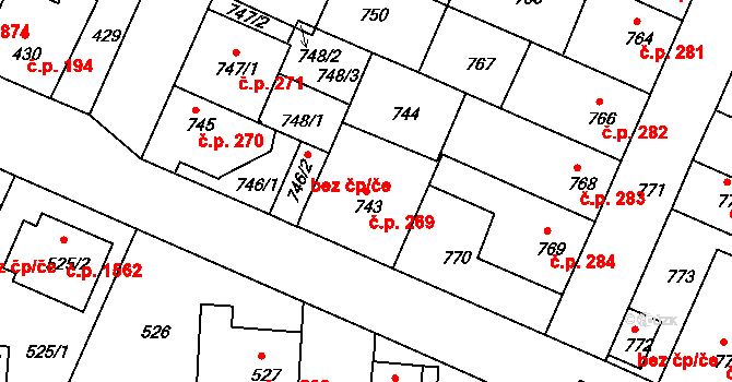 České Budějovice 5 269, České Budějovice na parcele st. 743 v KÚ České Budějovice 5, Katastrální mapa