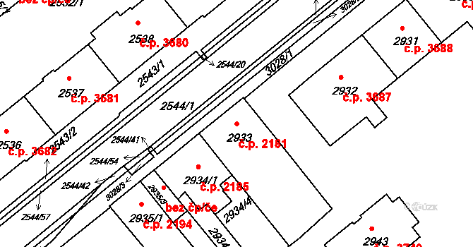 Chomutov 2181 na parcele st. 2933 v KÚ Chomutov II, Katastrální mapa