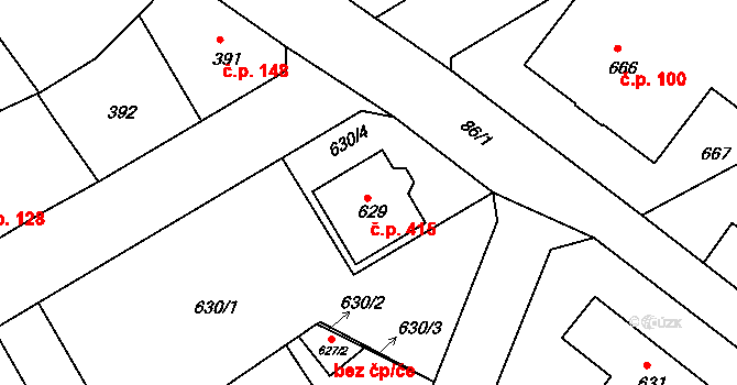 Liberec XI-Růžodol I 415, Liberec na parcele st. 629 v KÚ Růžodol I, Katastrální mapa