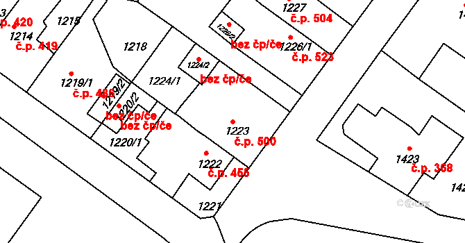 Teplické Předměstí 500, Bílina na parcele st. 1223 v KÚ Bílina, Katastrální mapa
