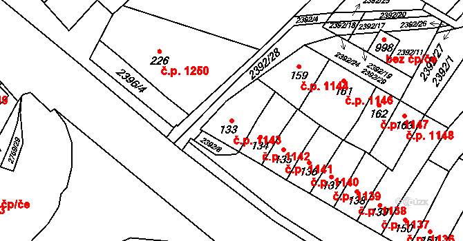 Ivančice 1143 na parcele st. 133 v KÚ Kounické Předměstí, Katastrální mapa