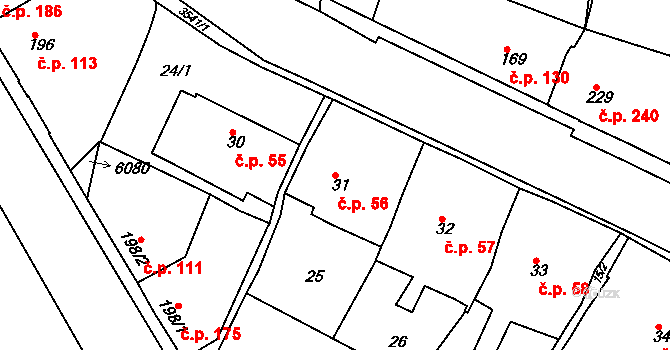 Rosice 56 na parcele st. 31 v KÚ Rosice u Brna, Katastrální mapa