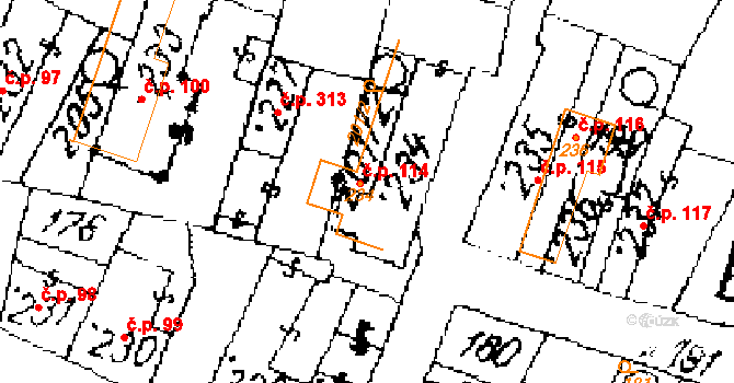 Žiželice 114 na parcele st. 234 v KÚ Žiželice nad Cidlinou, Katastrální mapa
