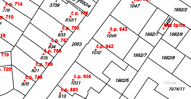 Česká Třebová 942 na parcele st. 1032 v KÚ Česká Třebová, Katastrální mapa