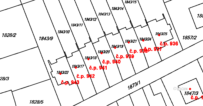 Prostřední Suchá 940, Havířov na parcele st. 1843/20 v KÚ Prostřední Suchá, Katastrální mapa
