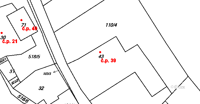 Opatovice 39, Červené Pečky na parcele st. 43 v KÚ Opatovice, Katastrální mapa