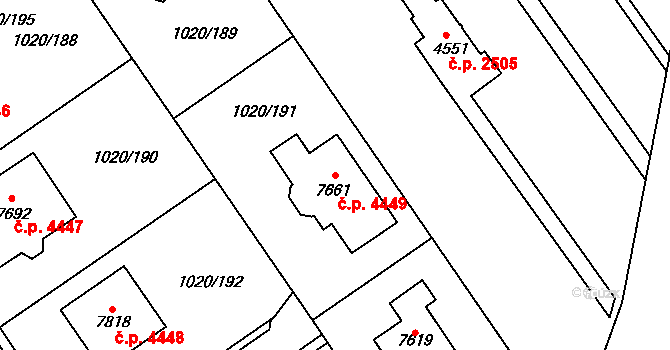 Kroměříž 4449 na parcele st. 7661 v KÚ Kroměříž, Katastrální mapa