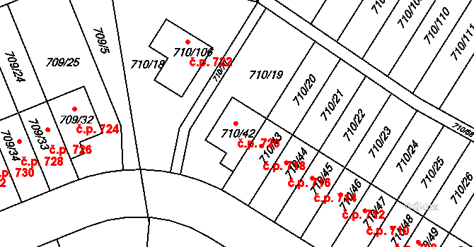 Poříčí 720, Boršov nad Vltavou na parcele st. 710/42 v KÚ Boršov nad Vltavou, Katastrální mapa