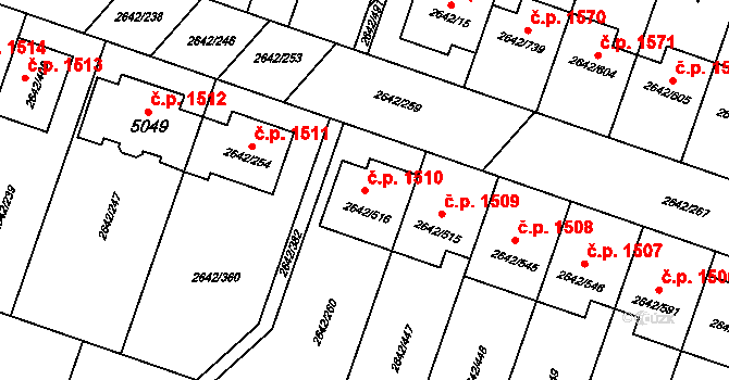 Kuřim 1510 na parcele st. 2642/516 v KÚ Kuřim, Katastrální mapa