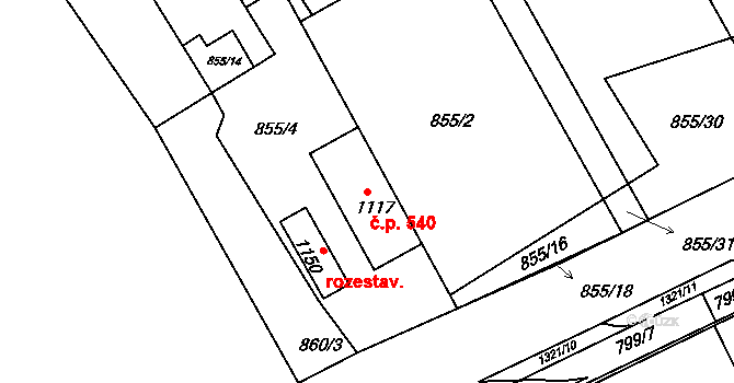 Hylváty 540, Ústí nad Orlicí na parcele st. 1117 v KÚ Hylváty, Katastrální mapa