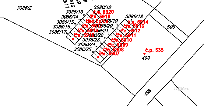 Střekov 5908, Ústí nad Labem na parcele st. 3086/24 v KÚ Střekov, Katastrální mapa