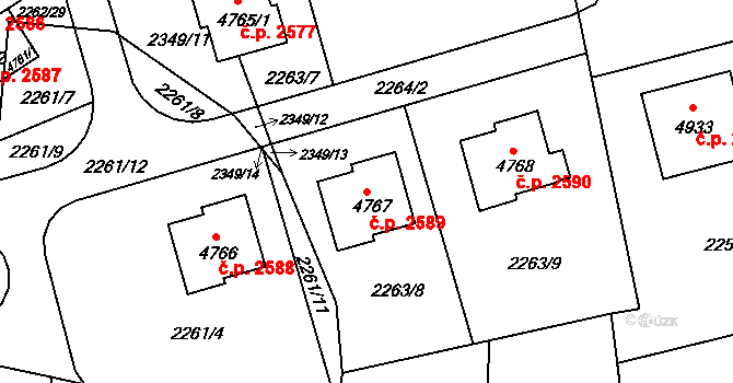 Rožnov pod Radhoštěm 2589 na parcele st. 4767 v KÚ Rožnov pod Radhoštěm, Katastrální mapa