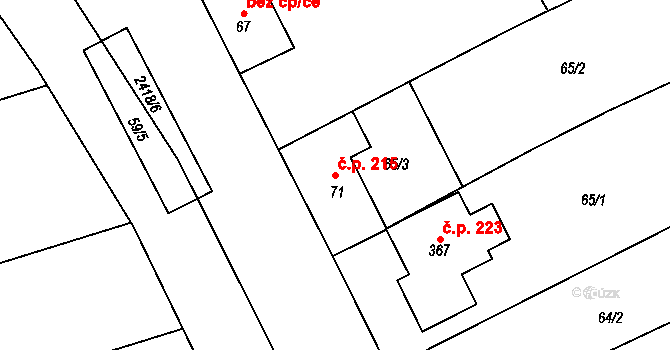 Vážany 215 na parcele st. 71 v KÚ Vážany u Vyškova, Katastrální mapa