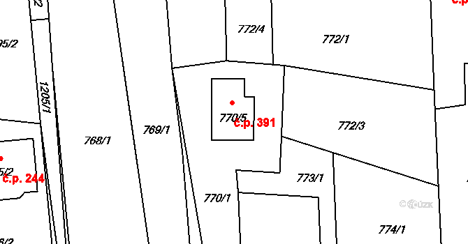 Nové Homole 391, Homole na parcele st. 770/5 v KÚ Homole, Katastrální mapa