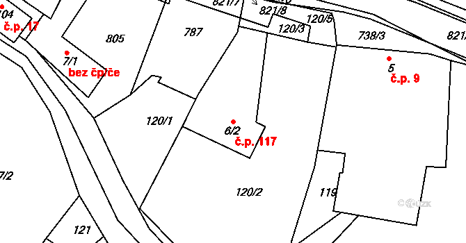 Komárno 117 na parcele st. 6/2 v KÚ Komárno, Katastrální mapa