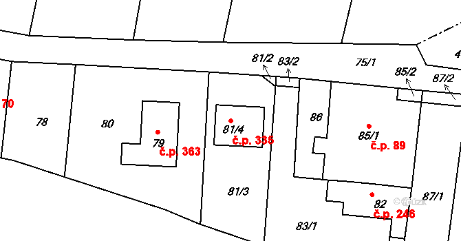 Lípa 335 na parcele st. 81/4 v KÚ Lípa nad Dřevnicí, Katastrální mapa