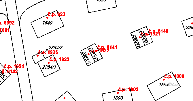 Zlín 6141 na parcele st. 2383/2 v KÚ Zlín, Katastrální mapa