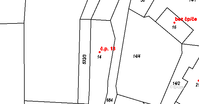 Čeňovice 13, Teplýšovice na parcele st. 14 v KÚ Čeňovice, Katastrální mapa