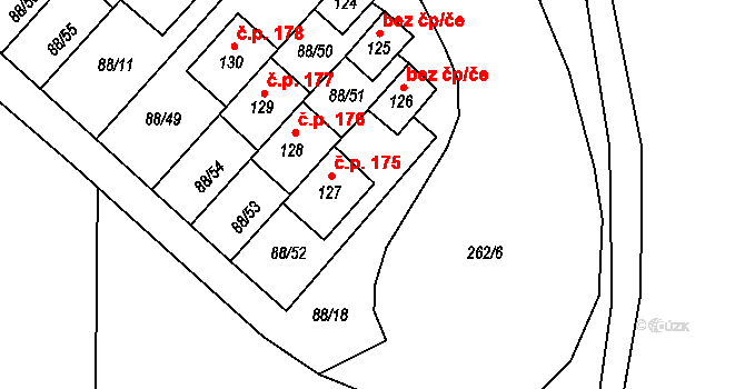 Vepřek 175, Nová Ves na parcele st. 127 v KÚ Vepřek, Katastrální mapa