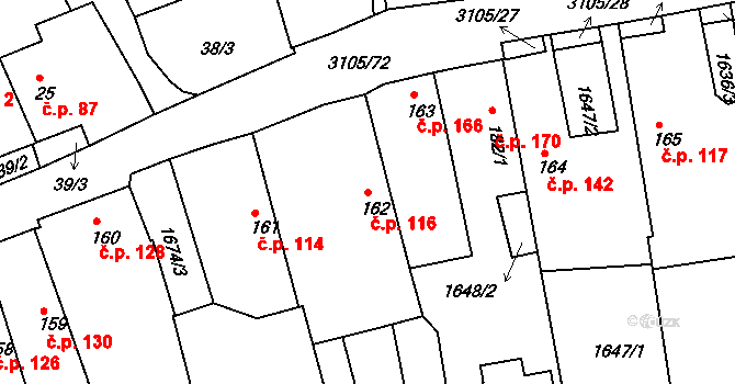 Sepekov 116 na parcele st. 162 v KÚ Sepekov, Katastrální mapa