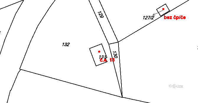 Osová 13, Osová Bítýška na parcele st. 131 v KÚ Osová, Katastrální mapa