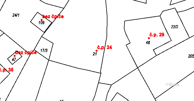 Mirošov 24, Valašské Klobouky na parcele st. 21 v KÚ Mirošov u Valašských Klobouk, Katastrální mapa
