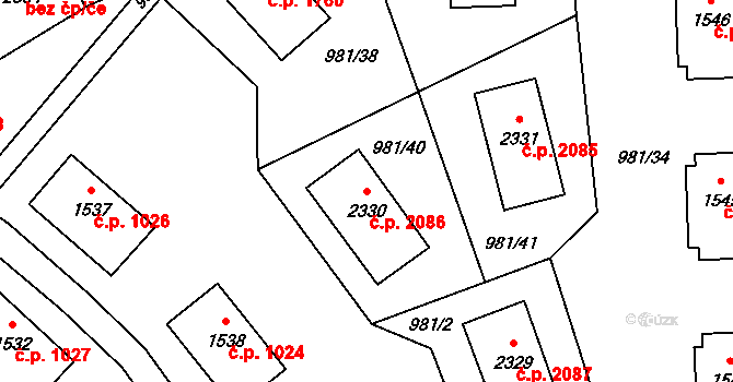 Zlín 2086 na parcele st. 2330 v KÚ Zlín, Katastrální mapa