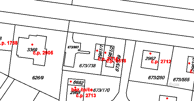 Zlín 2714 na parcele st. 2961/1 v KÚ Zlín, Katastrální mapa