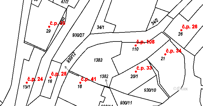 Chodouň 42481350 na parcele st. 1383 v KÚ Chodouň, Katastrální mapa