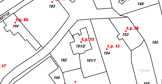 Uhlířov 13 na parcele st. 161/2 v KÚ Uhlířov, Katastrální mapa