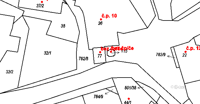 Bernartice 43609350 na parcele st. 77 v KÚ Srlín, Katastrální mapa