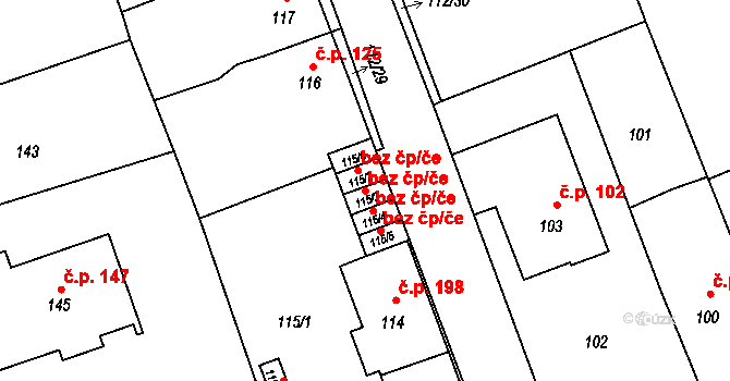 Opava 43783350 na parcele st. 115/3 v KÚ Komárov u Opavy, Katastrální mapa