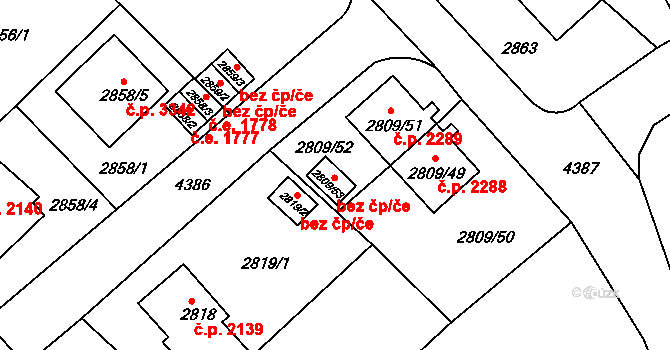 Teplice 45148350 na parcele st. 2809/53 v KÚ Teplice, Katastrální mapa