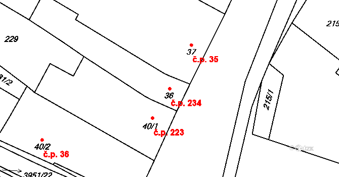 Švábenice 234 na parcele st. 36 v KÚ Švábenice, Katastrální mapa