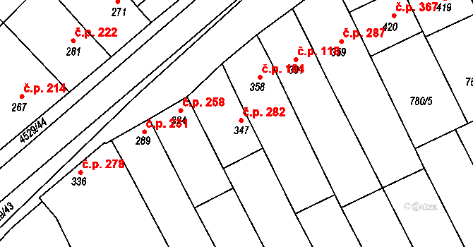 Mistřice 282 na parcele st. 347 v KÚ Mistřice I, Katastrální mapa