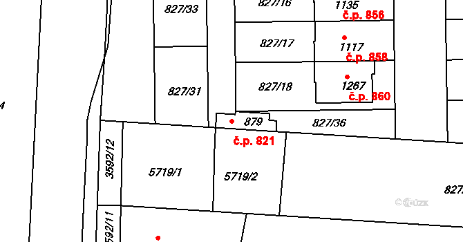 Ostrožské Předměstí 821, Uherský Ostroh na parcele st. 879 v KÚ Ostrožské Předměstí, Katastrální mapa