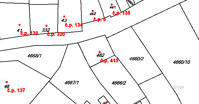 Boršice 413 na parcele st. 462/1 v KÚ Boršice u Buchlovic, Katastrální mapa