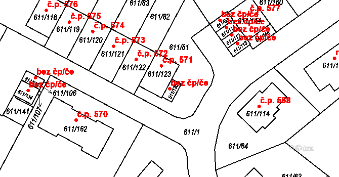 Srubec 48470350 na parcele st. 611/130 v KÚ Srubec, Katastrální mapa