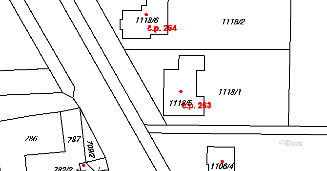 Jevišovka 263 na parcele st. 1118/5 v KÚ Jevišovka, Katastrální mapa