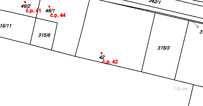 Brčekoly 42, Rosice na parcele st. 42 v KÚ Brčekoly, Katastrální mapa