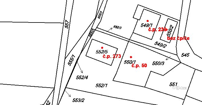 Dolní Životice 273 na parcele st. 552/5 v KÚ Dolní Životice, Katastrální mapa