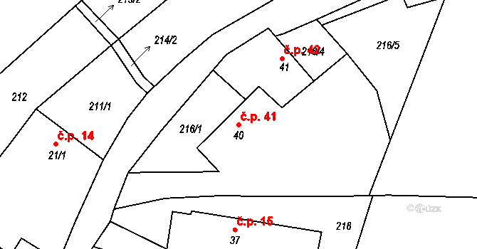 Krsice 41, Čimelice na parcele st. 40 v KÚ Krsice, Katastrální mapa