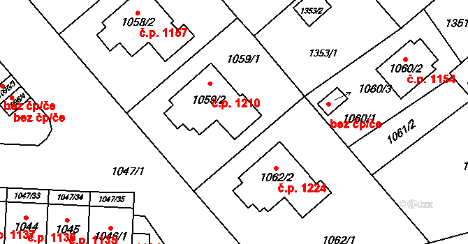 Třešť 1210 na parcele st. 1059/2 v KÚ Třešť, Katastrální mapa
